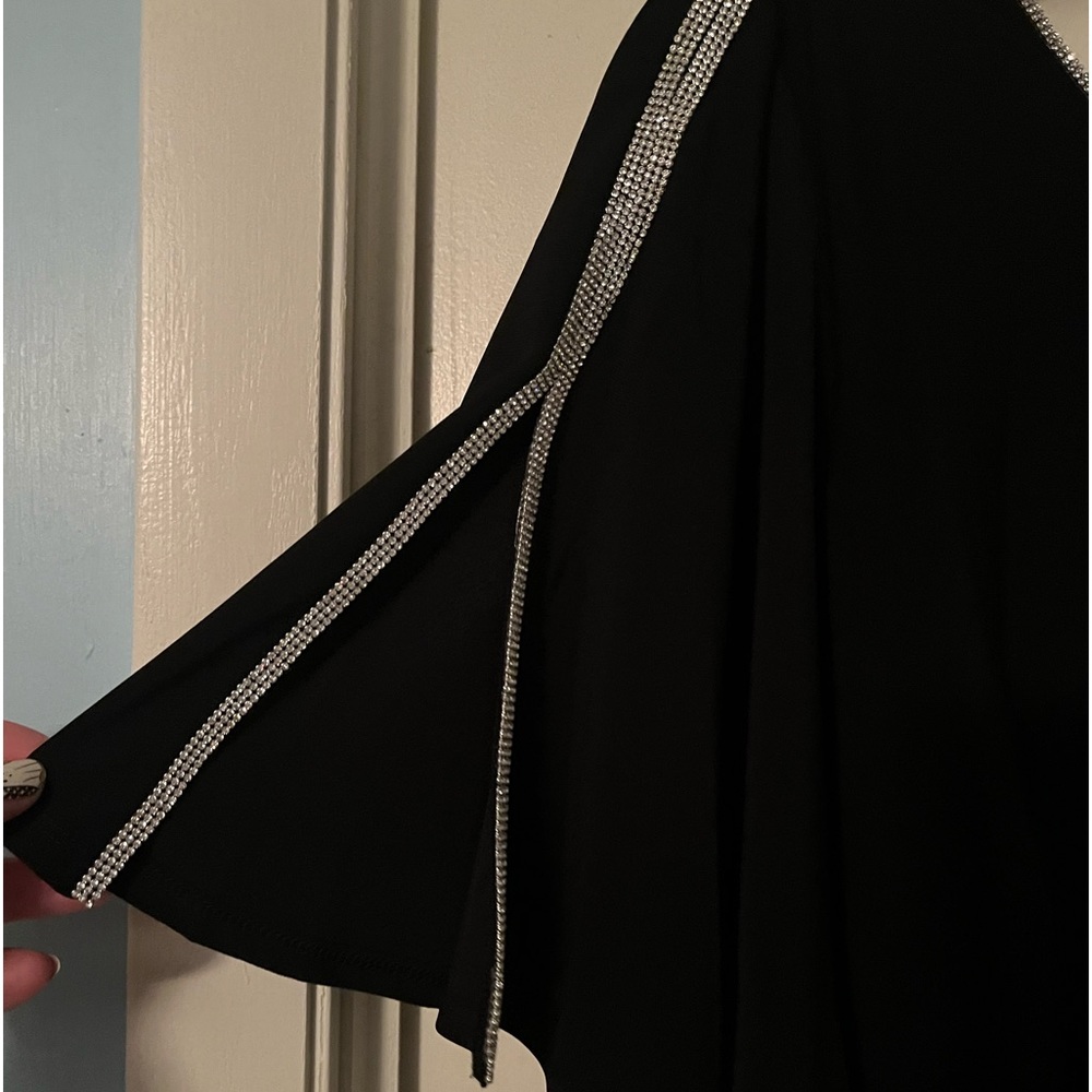 MSK Womens Black Belted Rhinestone-trim Short Sleeve Wide Leg Jumpsuit Plus 3X